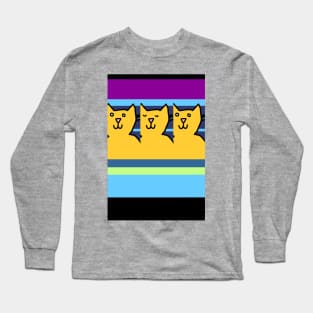 Blinking Yellow Cats on Stripes Long Sleeve T-Shirt